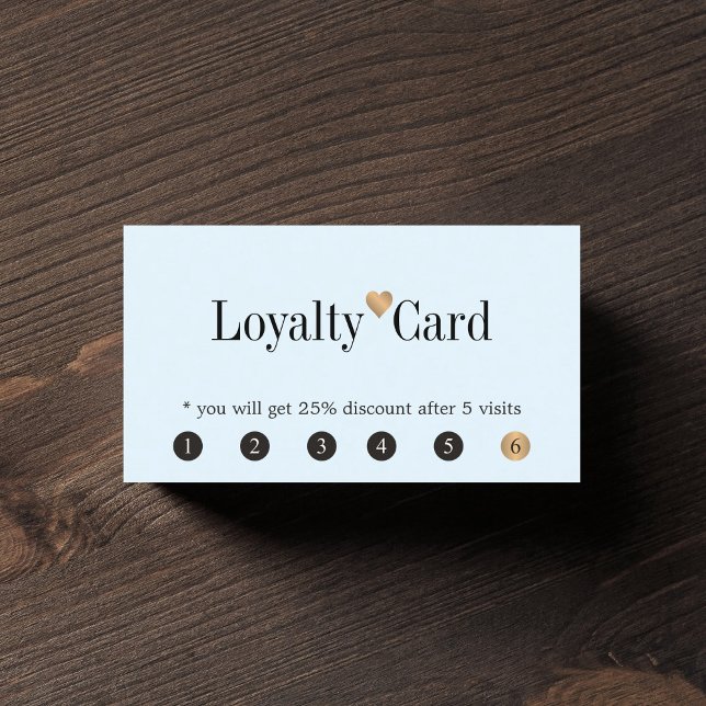 Modern Elegant Light Blue Golden Heart Loyalty Card (Creator Uploaded)