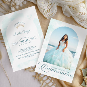 Modern Elegant Light Blue Quinceanera Photo Invitation