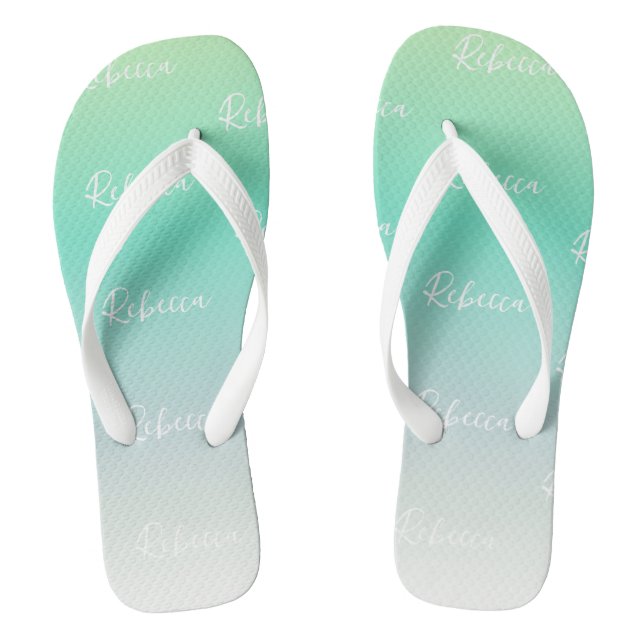Modern Elegant Light Blue Turquoise Ombre Custom Flip Flops (Footbed)