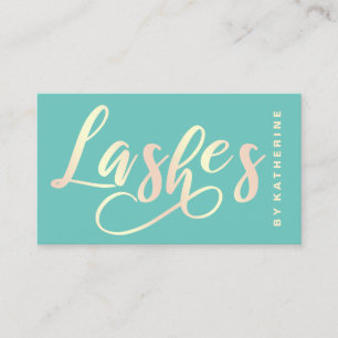 Modern elegant light teal & gold lashes extension business card