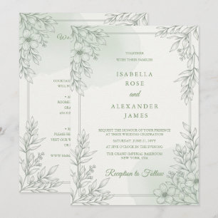 Modern Elegant Line Art Wildflowers Floral Wedding Invitation
