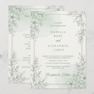 Modern Elegant Line Art Wildflowers Floral Wedding Invitation