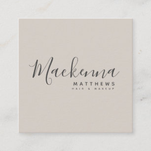 Modern Elegant Linen Beige Personalised Name Salon Square Business Card