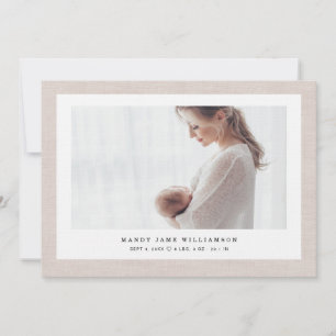 Modern Elegant Linen Texture Baby Girl Photo Photo Announcement