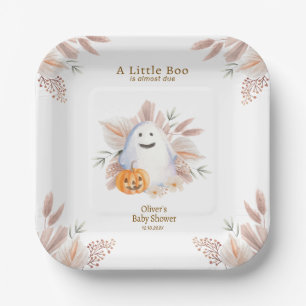 Modern Elegant Little Boo Boho Ghost Baby Shower  Paper Plate
