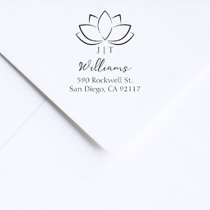 Modern Elegant Lotus Flower Return Address Rubber Stamp