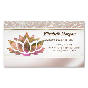 Modern Elegant Lotus Glitter Magnetic Business Card