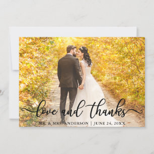 Modern Elegant Love and Thanks   Wedding Photo Thank You Card