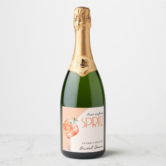 Modern Elegant Love at First Spritz Bridal Shower  Sparkling Wine Label (Front)