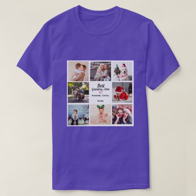 Modern Elegant Love best Grandpa 8-Photo Collage T-Shirt (Design Front)