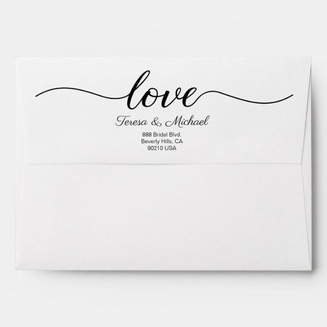 Modern Elegant Love Script Return address Wedding Envelope (Back (Top Flap))