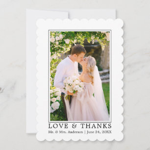 Modern Elegant Love Thanks Wedding Photo Scalloped Thank You Card