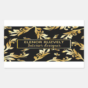 Modern Elegant Lux Black Gold Floral Damask design Rectangular Sticker