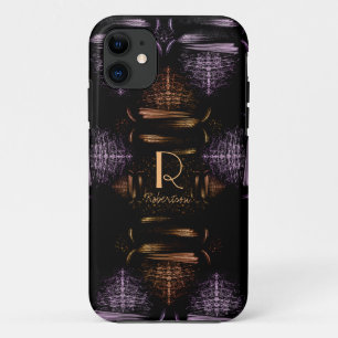 Modern Elegant Luxurious Gold and Purple Monogram iPhone 11 Case