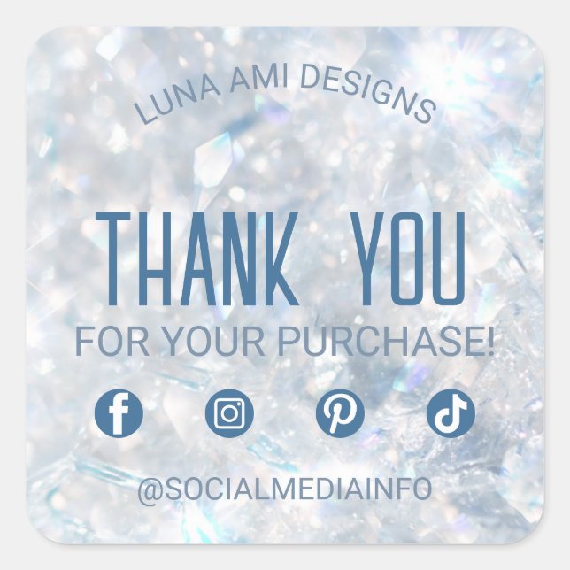 Modern Elegant Luxury Crystal Diamond Thank You Square Sticker (Front)