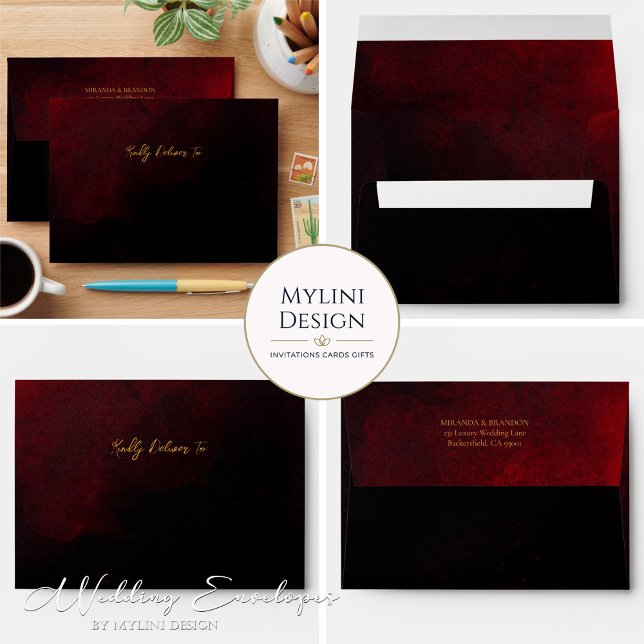 Modern Elegant Luxury Gold Black Red Wedding Envelope (Creator Uploaded)