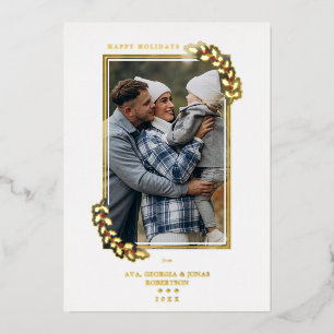 Modern Elegant Luxury Golden Holly Branches Foil Holiday Card