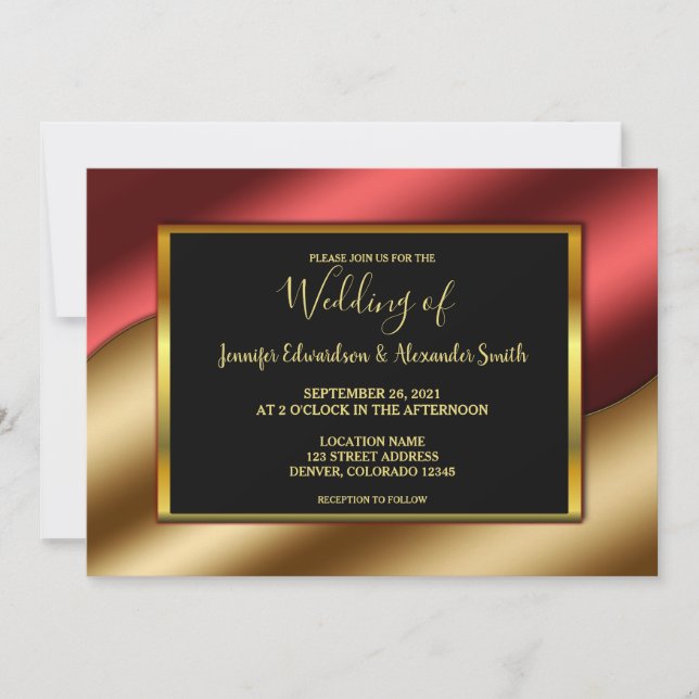 Modern elegant luxury red gold glitter Wedding Invitation (Front)