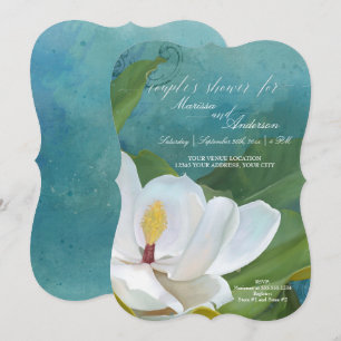 Modern Elegant Magnolia Floral Blue Couples Shower Invitation