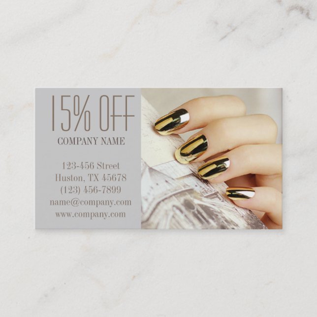 modern elegant manicure nails nail salon discount card (Front)