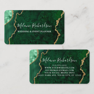 Modern Elegant Marble Agate Geode Gold Green Business Card