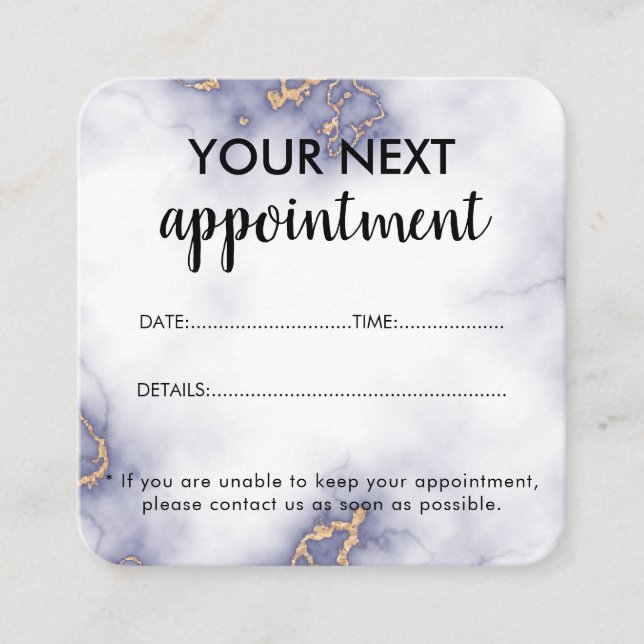 Modern Elegant Marble Beauty Salon Appointment Card (Front)