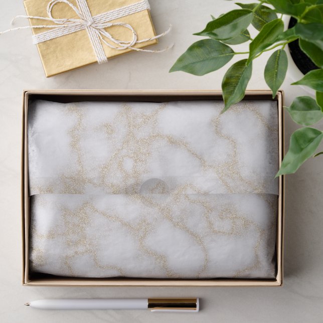 Modern elegant marble faux gold glitter tissue paper (Gift)