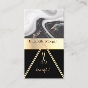 Modern Elegant  Marble Gold Black,Scissors Business Card
