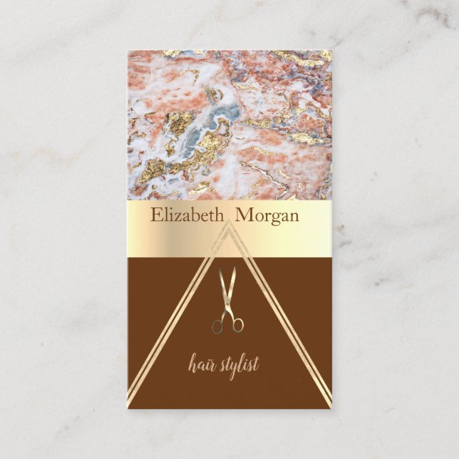 Modern Elegant  Marble Gold Glitter,Scissors Business Card (Front)