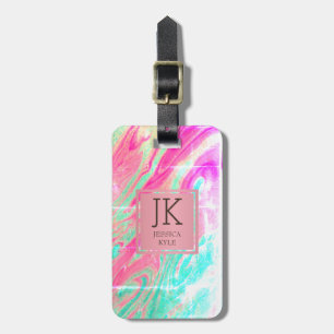 Modern Elegant Marble Pink Metal Monogrammed Name Luggage Tag