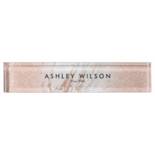 Modern Elegant Marble Rose Gold Glitter Nameplate