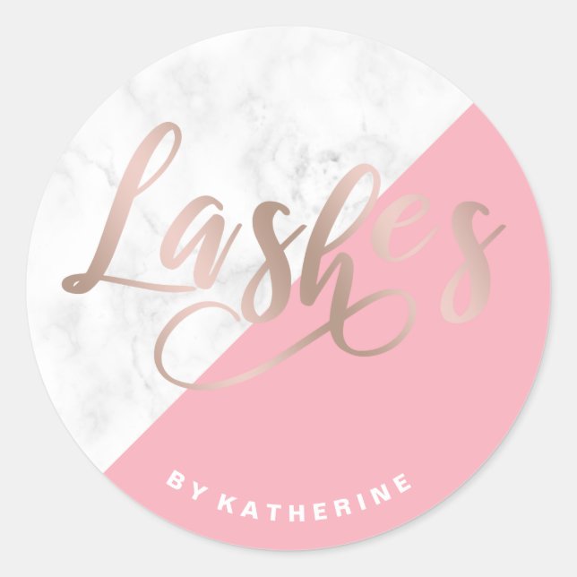 Modern elegant marble & rose gold lashes extension classic round sticker (Front)