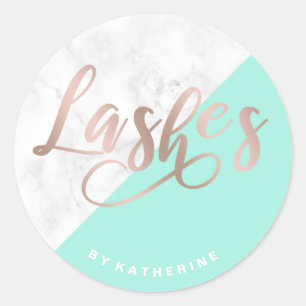 Modern elegant marble & rose gold lashes extension classic round sticker