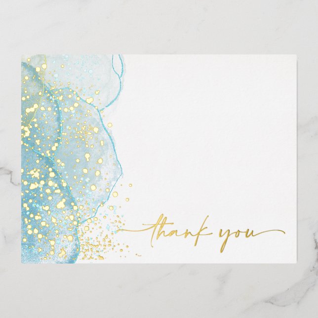 Modern & Elegant Marbled gold foil thank you card (Front)