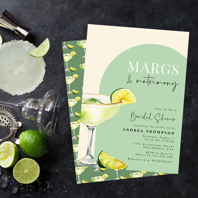 Modern Elegant Margs and Matrimony Bridal Shower Invitation (Creator Uploaded)