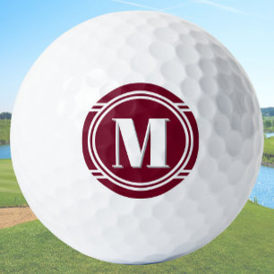 Modern Elegant Maroon and White Custom Monogram Golf Balls