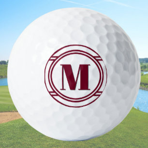 Modern Elegant Maroon and White Custom Monogram Golf Balls