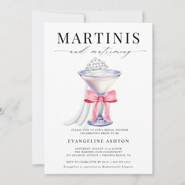 Modern Elegant Martini and Matrimony Bridal Shower Invitation (Front)