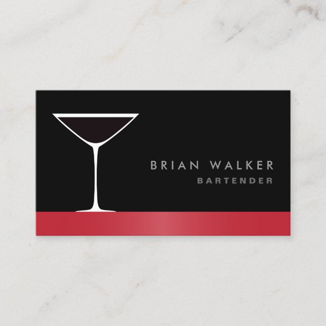 Modern elegant martini cocktail glass bartender business card (Front)