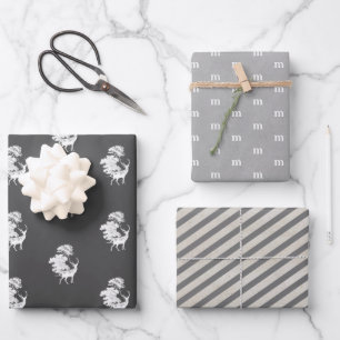 Modern Elegant Masculine Grey Monogram Wrapping Paper Sheet