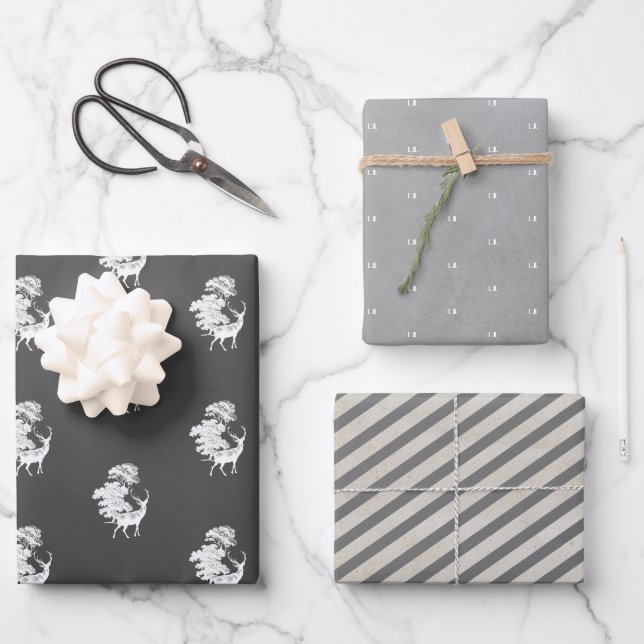 Modern Elegant Masculine Grey Monogram Wrapping Paper Sheet (Front)