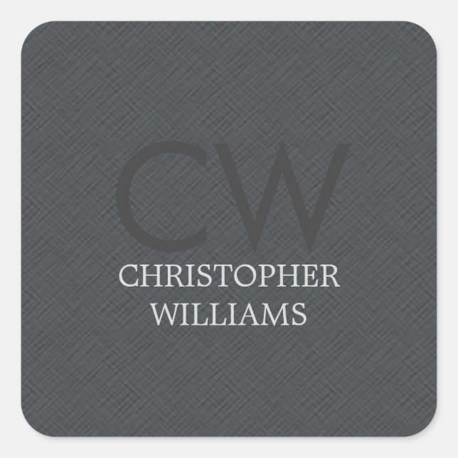 Modern Elegant Masculine Texture Grey Monogram Square Sticker (Front)