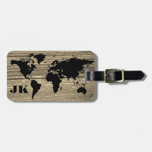 Modern Elegant Masculine Wood monogrammed Name Luggage Tag