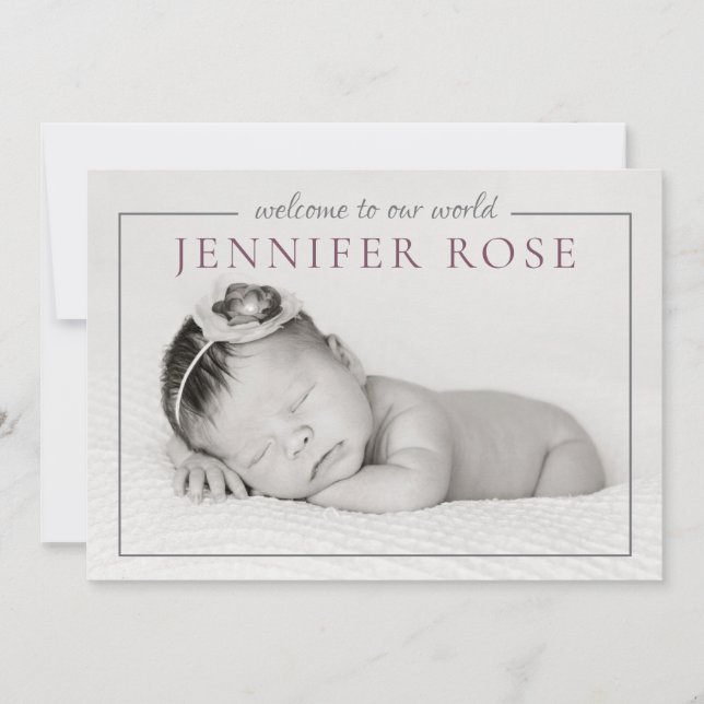 Modern Elegant Mauve Baby Girl Photo Collage Birth Announcement (Front)