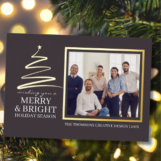 Modern Elegant Merry Bright Team Photo Christmas Foil Holiday Card