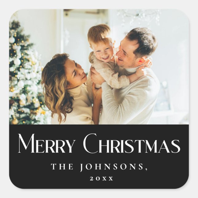 Modern Elegant Merry Christmas Custom Square Sticker (Front)