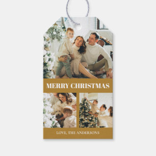 Modern Elegant Merry Christmas Family Photo Gold Gift Tags