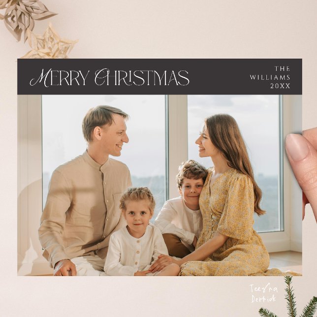 Modern Elegant, Merry Christmas Family Photo Postcard (Modern Elegant, Merry Christmas Family Photo Postcard in Charcoal Theme)