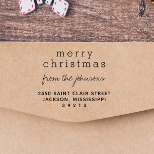 Modern & Elegant Merry Christmas Greetings Family Rubber Stamp