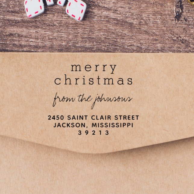 Modern & Elegant Merry Christmas Greetings Family  Rubber Stamp (Creator Uploaded)